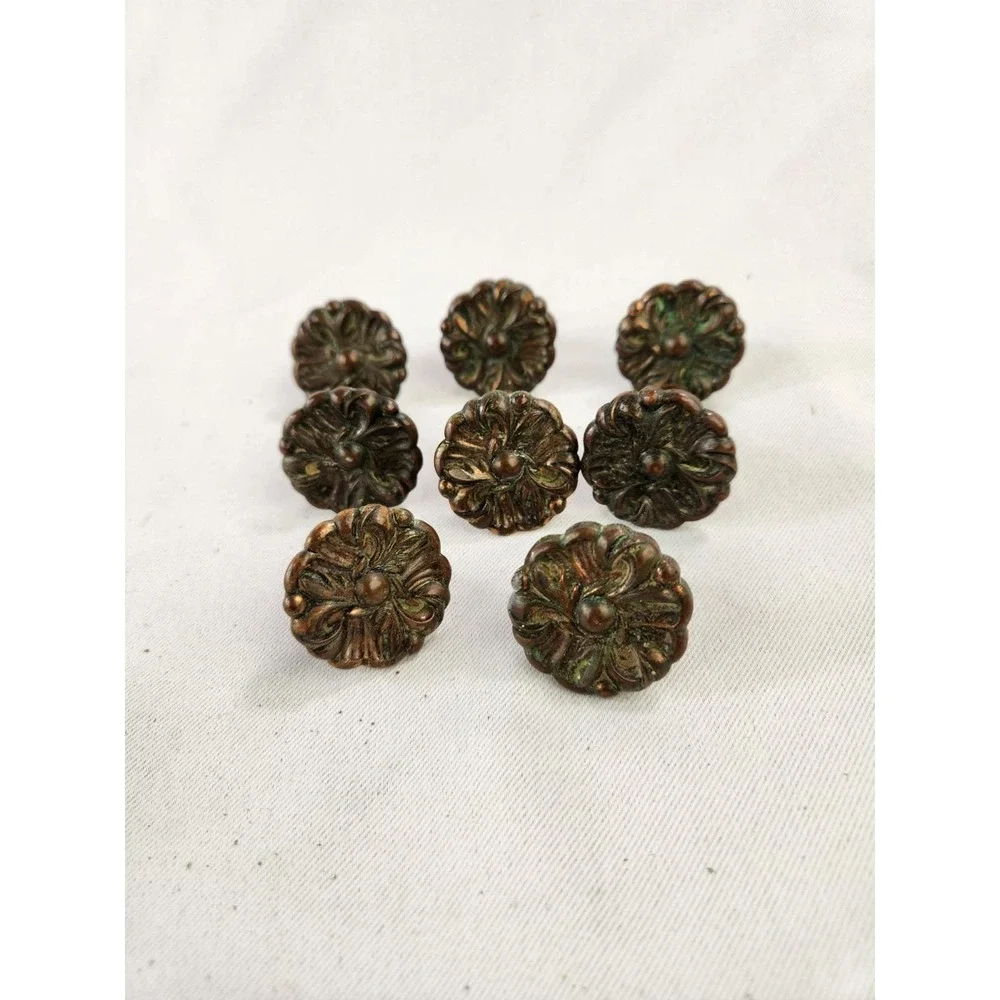 8 vintage Amerock RDCA 1960 Bronze Copper Floral Knobs Pulls French Provincial